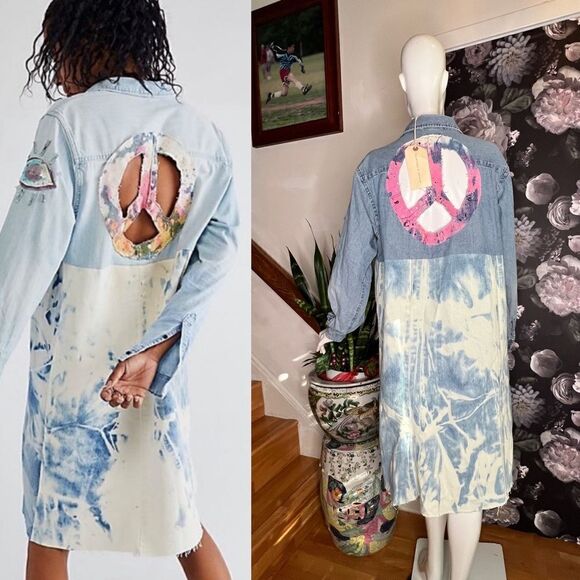 New Free People Tricia Fix Denim Cutout Patch jacket - Picture 1 of 4